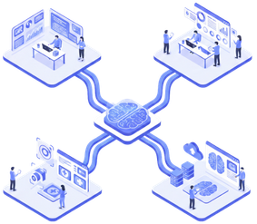 AI development team working on machine learning and artificial intelligence solutions